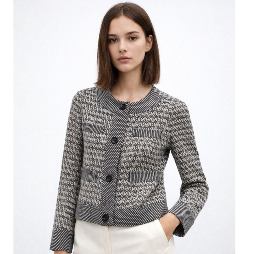 Diane Von Furstenberg Gabrielle Knit Blazer Jacket in Grey